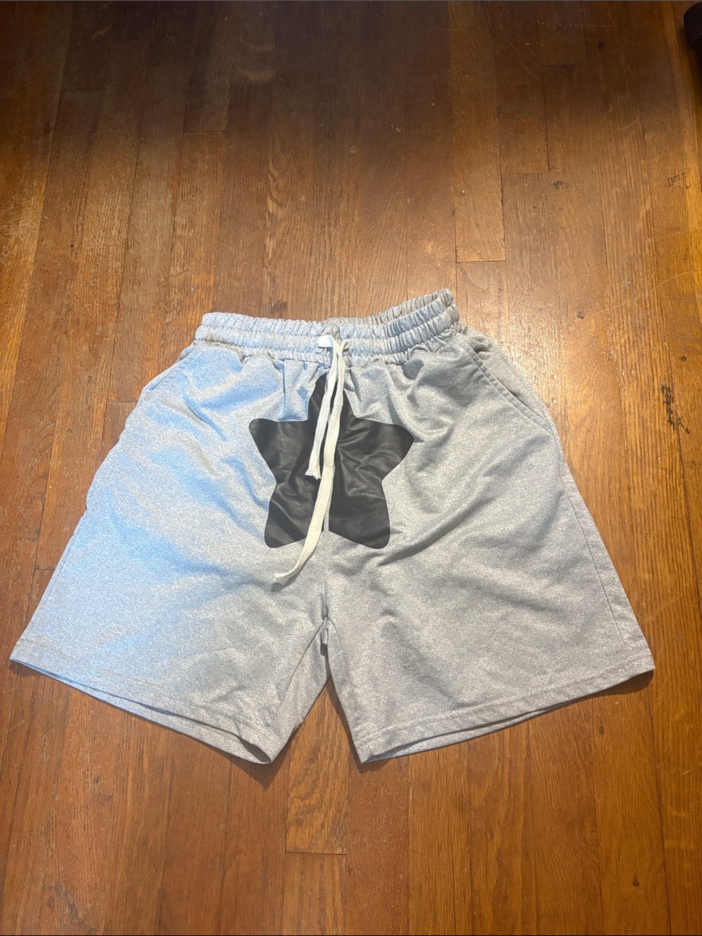 Men's Grey Athletic Shorts with Black Front Patch